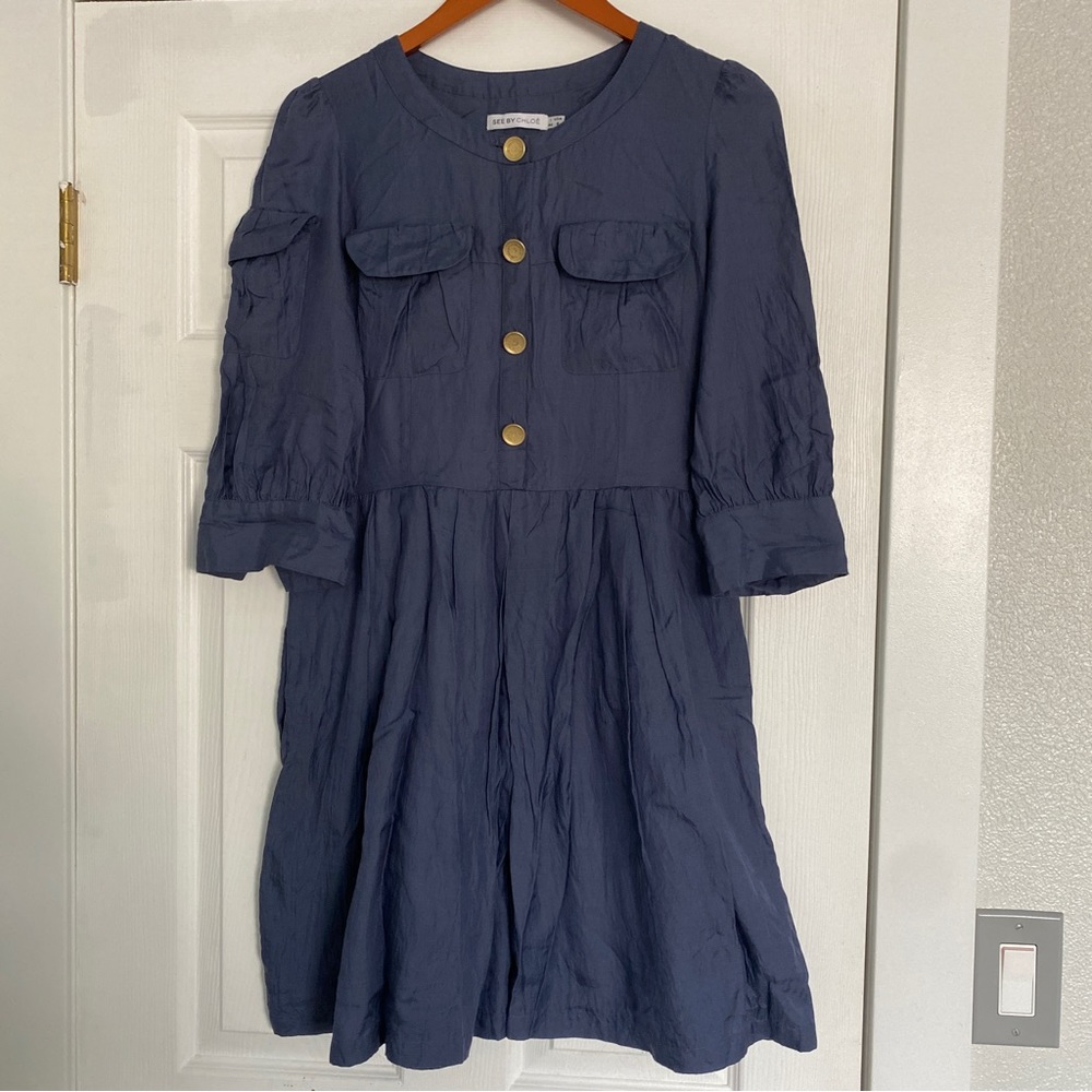 Women's Navy Blue Button-Front Dress